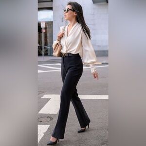 Oobe Women's Black Pull On Business Work Flat Front Zip Fly Trousers Size 4